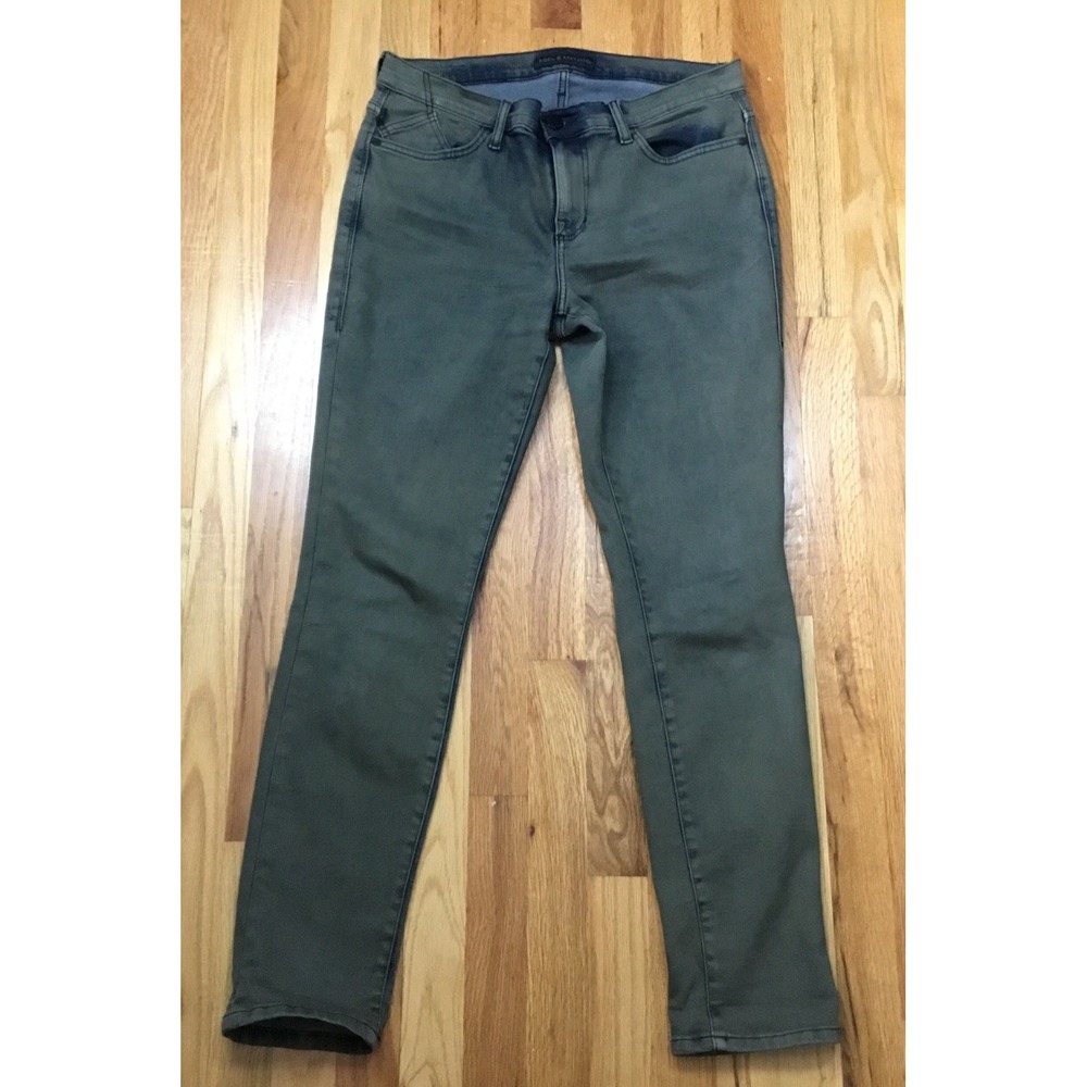 Rock & Republic Jeans Woman's Olive Green Acid Wash Straight Leg Skinny Jeans 12